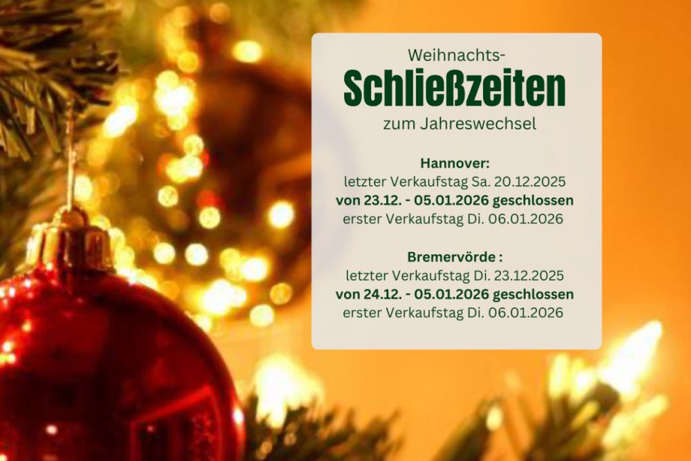Schließzeiten zum Jahreswechsel 2025/2026